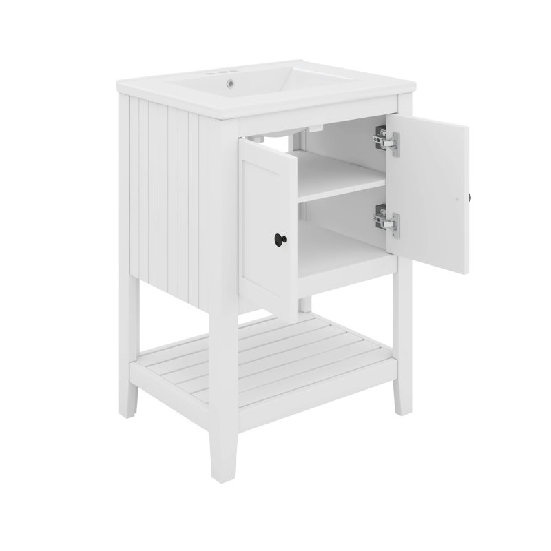 Meuble-lavabo moderne élégant pour la sérénité et le style, 24 po avec lavabo en céramique, Blanc