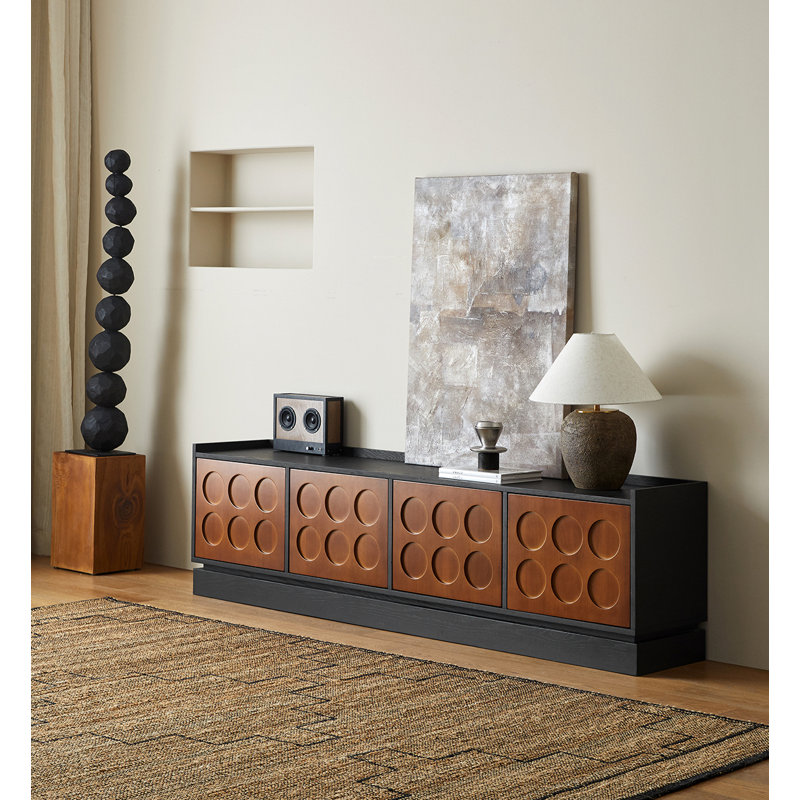 Console moderne en bois massif avec portes en relief, H 21,7 po x l 86,6 po x P 15,7 po