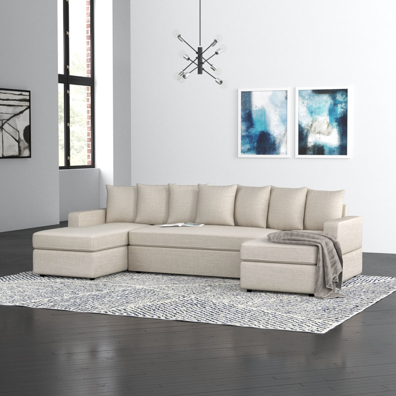 Bernat Upholstered U-Shaped Sectional Symmetrical, Almond Linen Blend