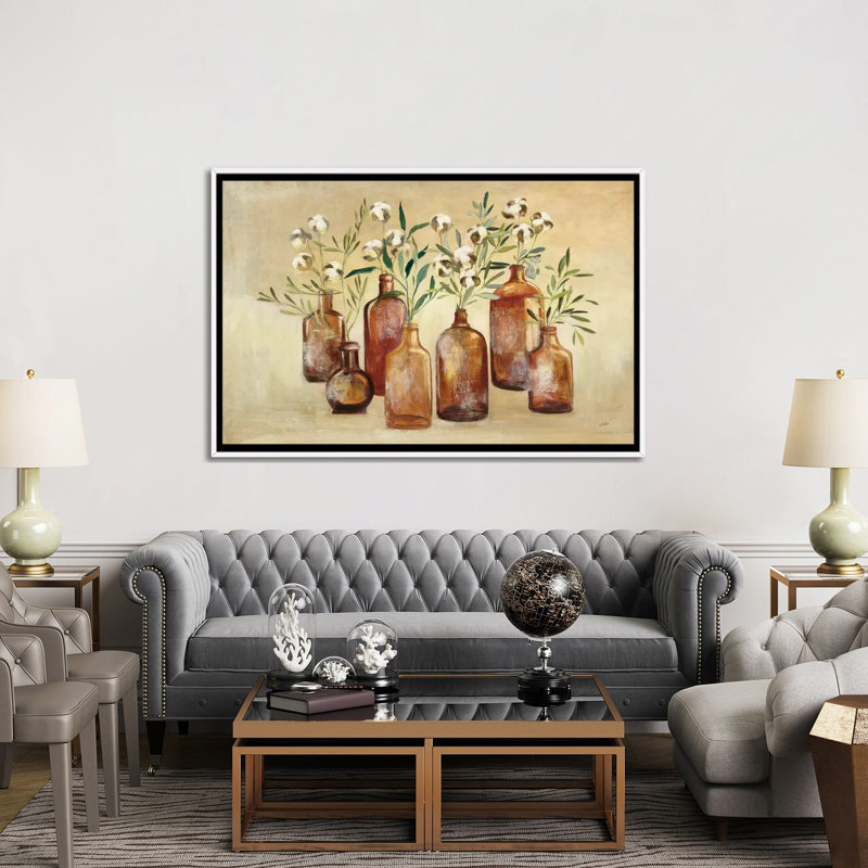 Reproduction d’art "Cotton Still Life I" par Julia Purinton, Toile blanche encadrée, Pas de tapis, H 40 po x l 60 po x 1,5 po