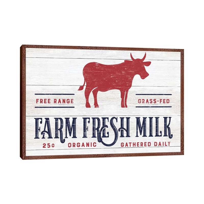 Farm Fresh Milk by CAD Designs - Print on Canvas, Classic Brown Wood Framed, 66.04cm H x 101.6cm W x 3.81cm D