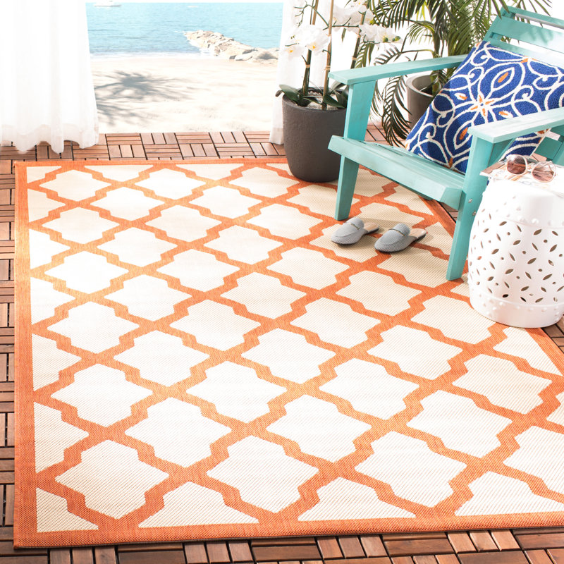 Bordeaux Geometric Beige/Orange Indoor/Outdoor Area Rug, Rectangle 8' x 11'