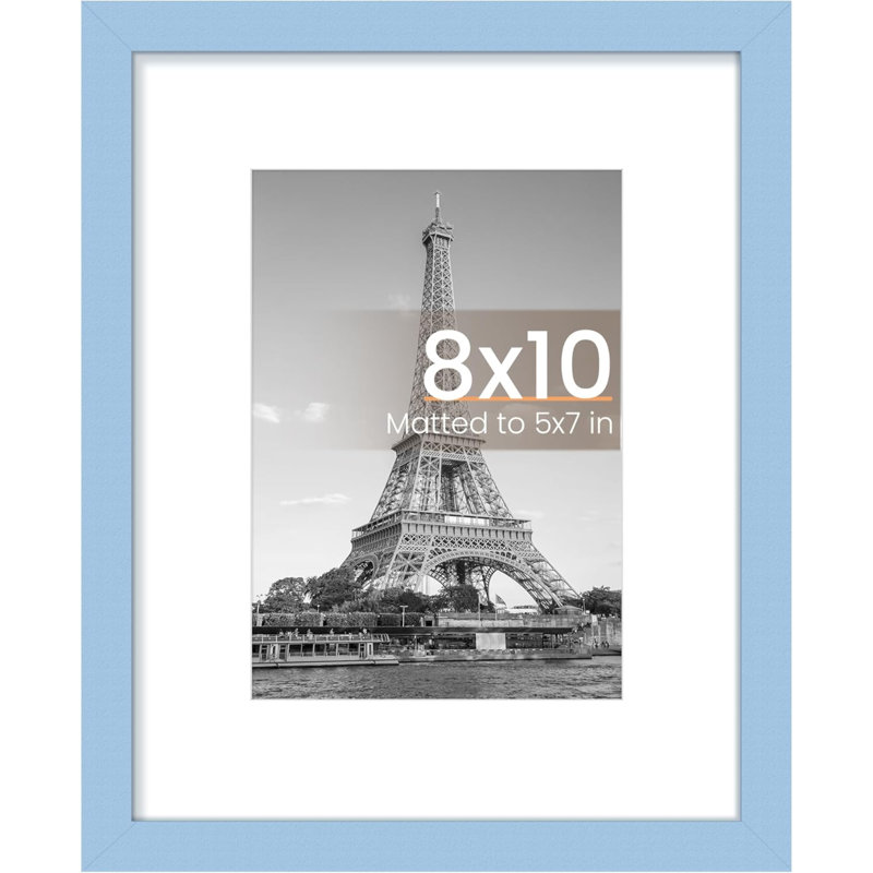 8X10 Picture Frame, Display Pictures 5X7 With Mat Or 8X10 Without Mat, Wall Hanging Photo Frame, 1 Pack, Blue