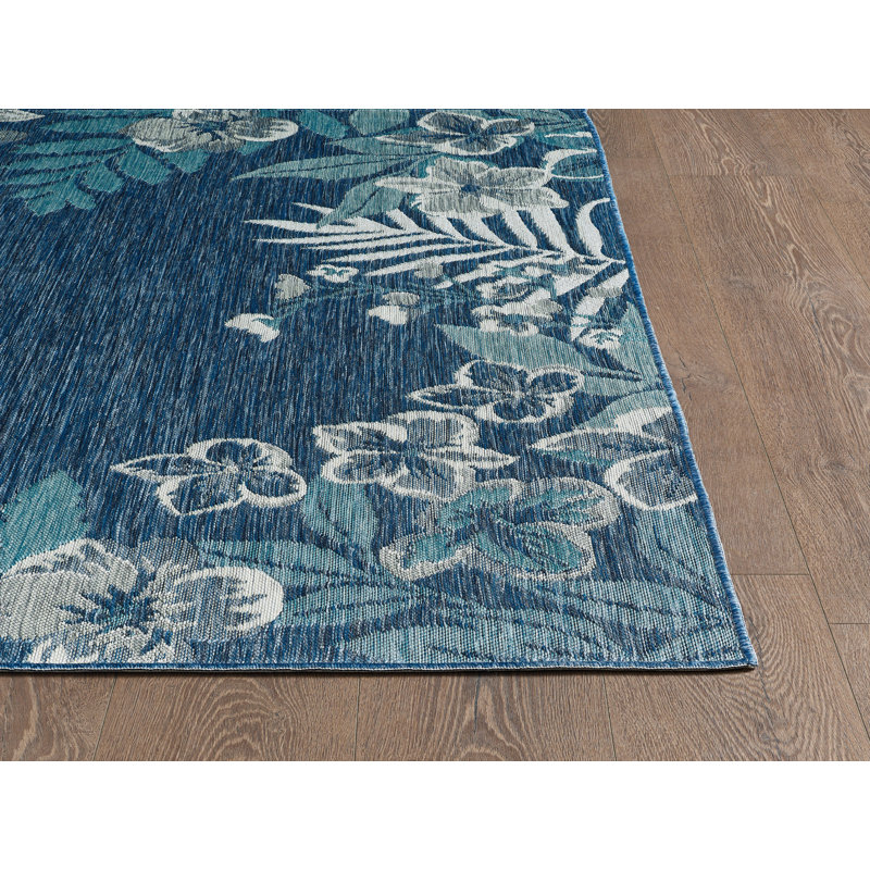Dahlia Garden Border Machine Woven Performance Area Rug - Ivory/Blue - 6'7" x 9', 6'7" x 9'
