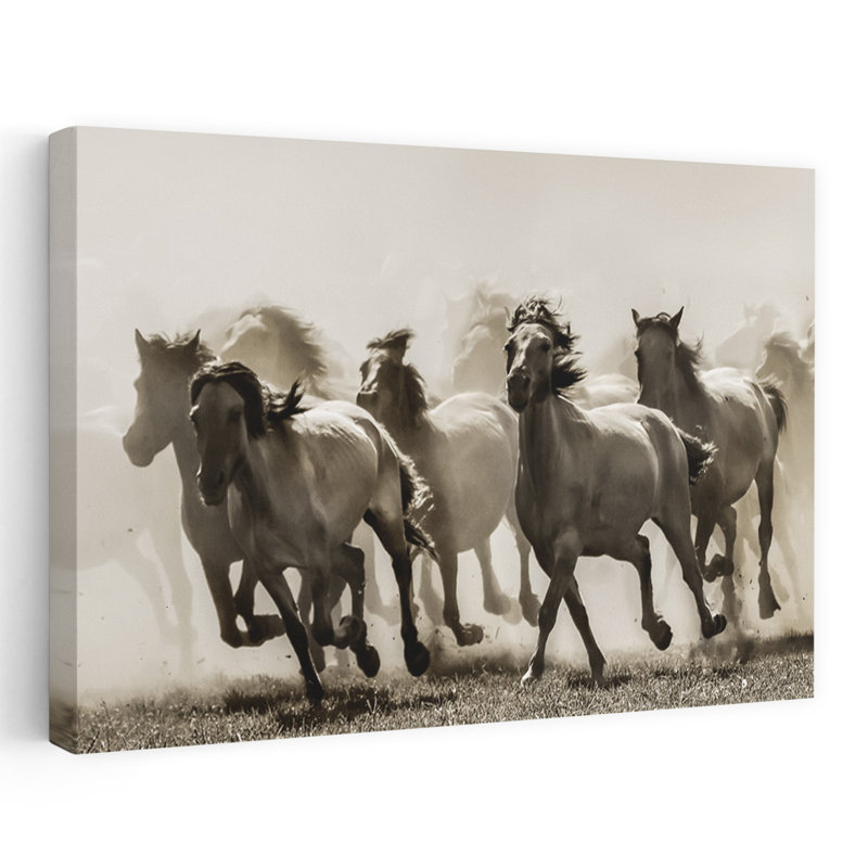Art contemporain au galop, chevaux sauvages, H 32 po x l 48 po