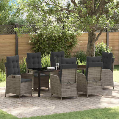  Ensemble de salle à manger de jardin avec coussin 7 pièces en rotin de polyester gris