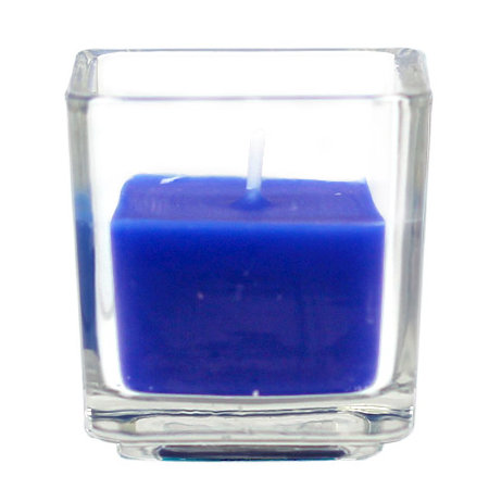 Bougie votive carrée en verre sans parfum, Bleu, Ensemble de 12