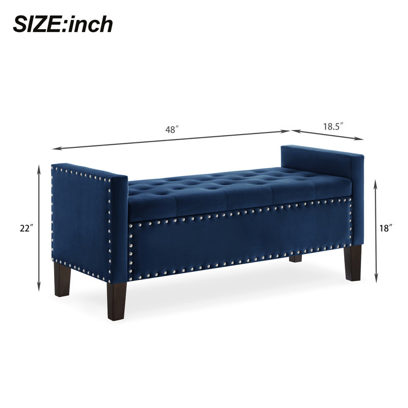Banc de rangement en velours Mayfair, Bleu marine
