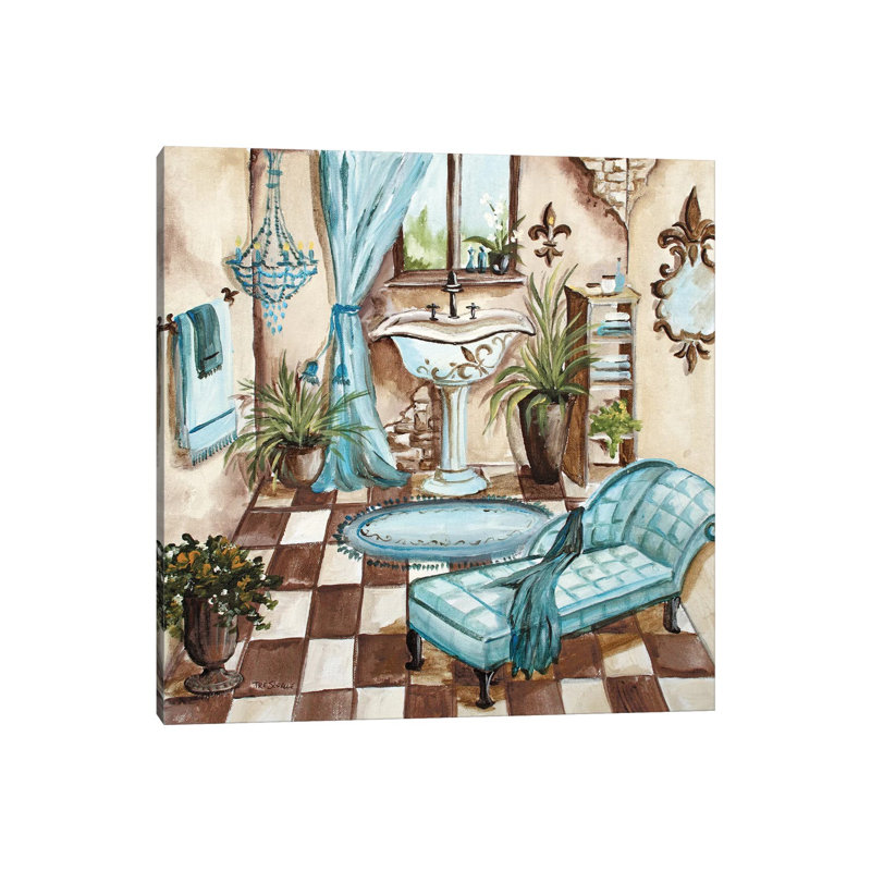 Le Bain Azul II (lavabo) par Tre Sorelle Studios - peinture sur toile tendue, H 12 po x l 12 po x P 0,75 po