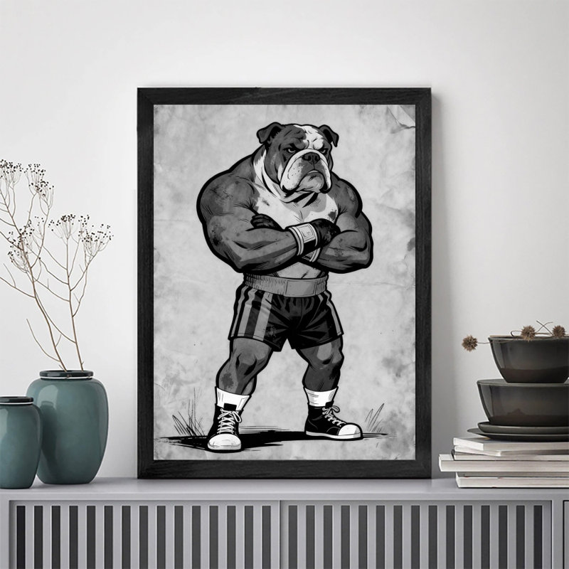 Art encadré noir Bulldog rétro encadré noir, H 17 po x l 13 po