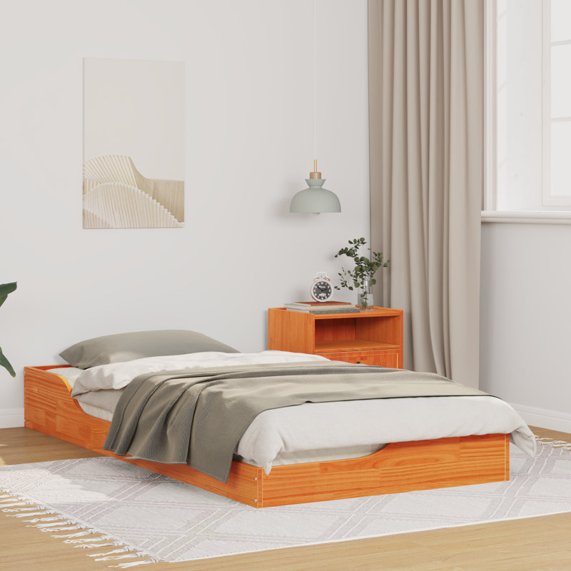 Floor Bed Frame Solid Pine Wood, 78.5cm x 193.5cm, Wax Brown
