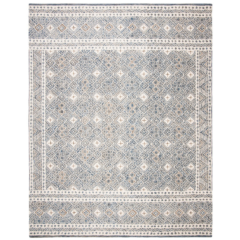 Tapis en laine / coton touffeté à la main Devoe - ivoire / bleu, Rectangle 6 pi x 9 pi