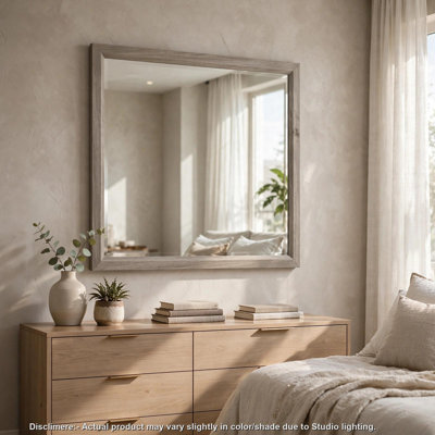 Miroir de coiffeuse Kapa non biseauté, cadre rectangulaire, bois taupe clair 35 x 39