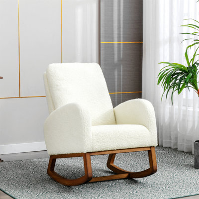Chaise berçante, fauteuil oscillant moderne, fauteuil inclinable avec pieds en bois et poche latérale, fauteuil berçant de chambre de bébé avec dossier haut pour chambre à coucher