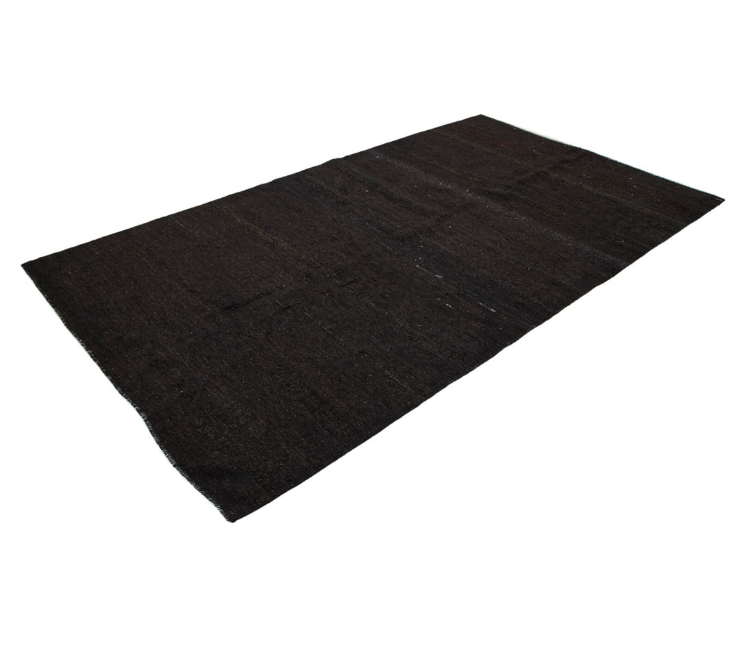 Striped Kilim Black Striped Wool Handmade Area Rug