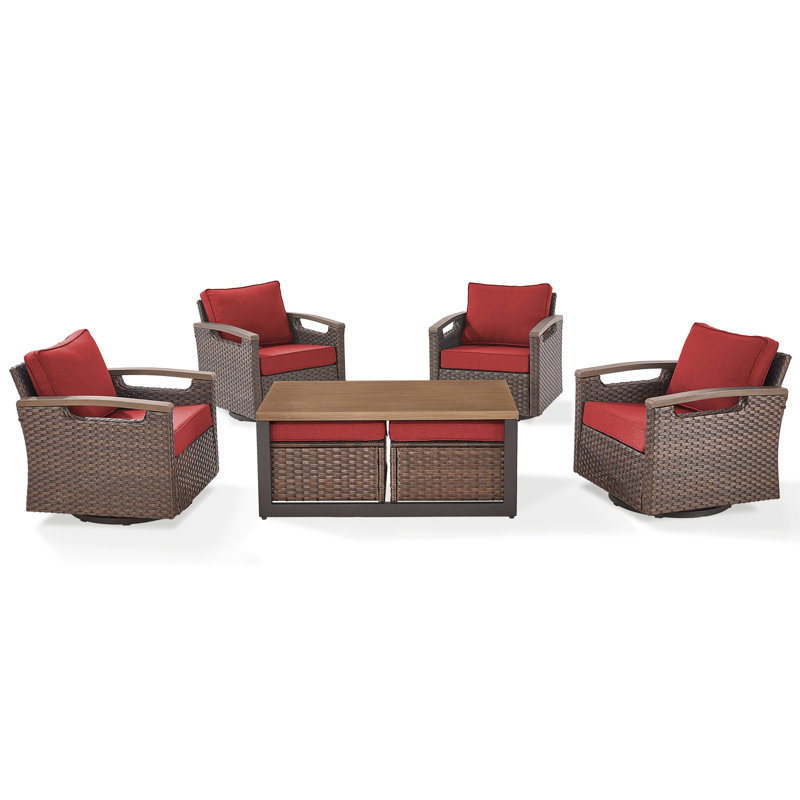 Ensemble de conversation d'extérieur en osier avec table basse 7 pièces Arundel, Rouge