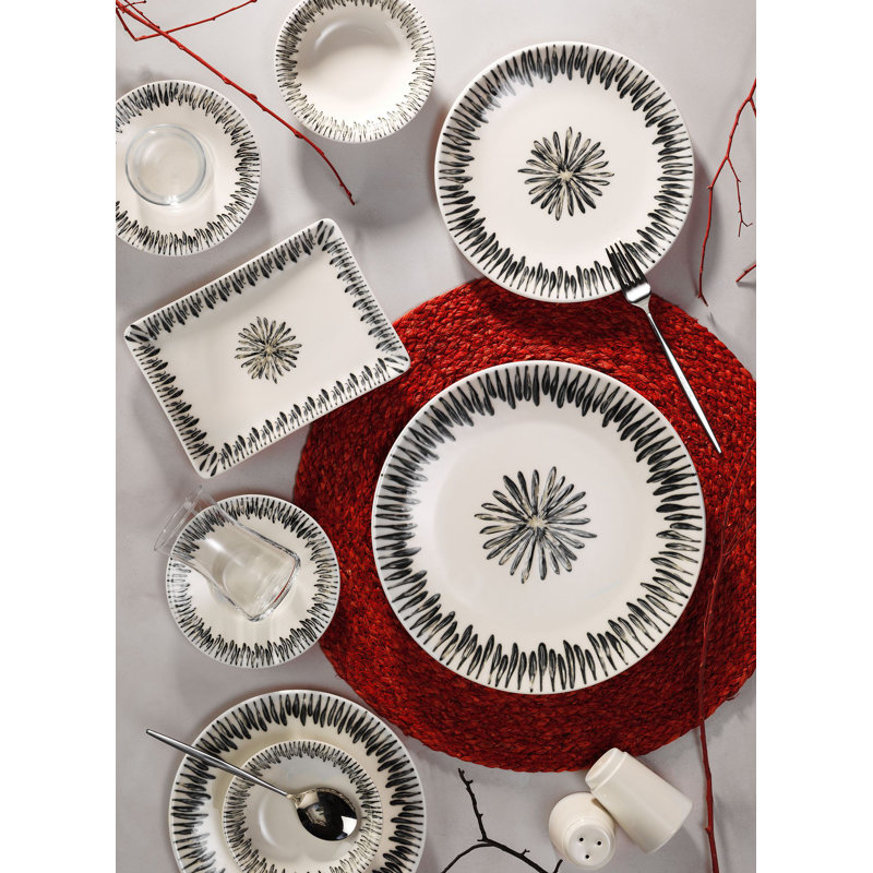 Ensemble de petit déjeuner (27 pièces), Noir / blanc, Géométrique
