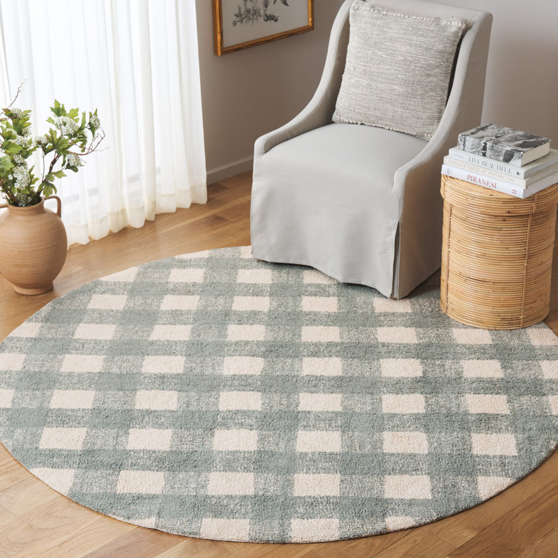 Kynlee Hand Woven Recyclyed Cotton Pile Machine Washable Plaid Rug, Round 6"