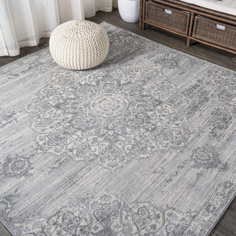 Modern Persian Vintage Moroccan Medallion Light Gray Rug