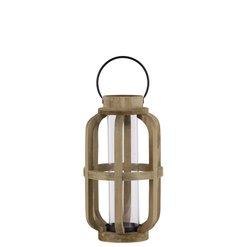 Lanterne en bois cylindrique, H 14,25 po x l 8 po x P 8 po