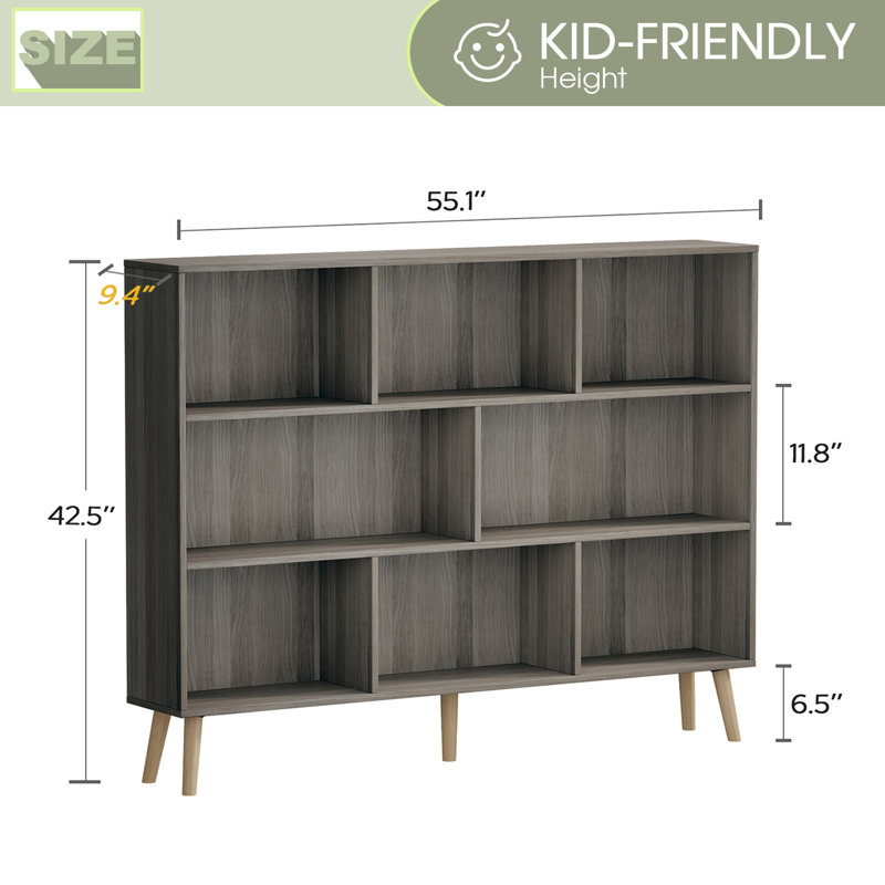 Bookcase, 55.1" H x 42.5" W x 9.4" D, Platinum Gray