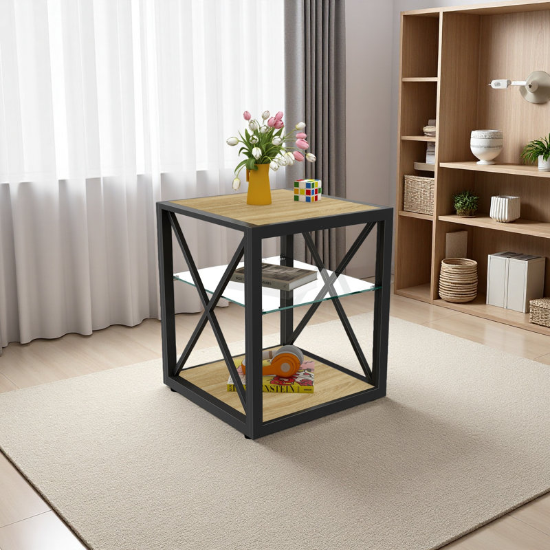 Table de chevet moderne 1 pièce pour chambre à coucher et salon, table d'appoint de style industriel, Bois naturel