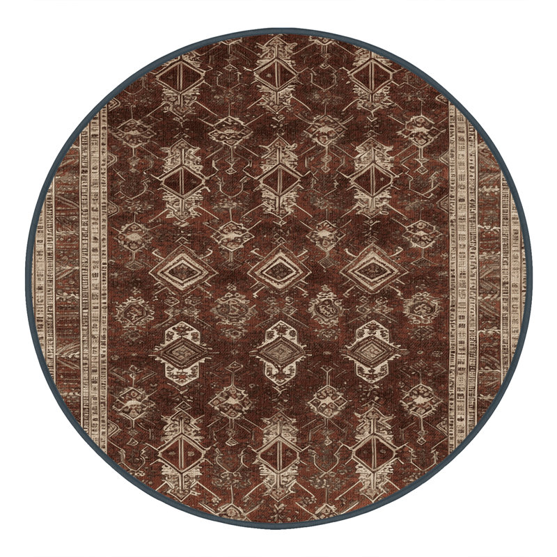 Machine Washable Persian Brown Area Rug, Round 3'
