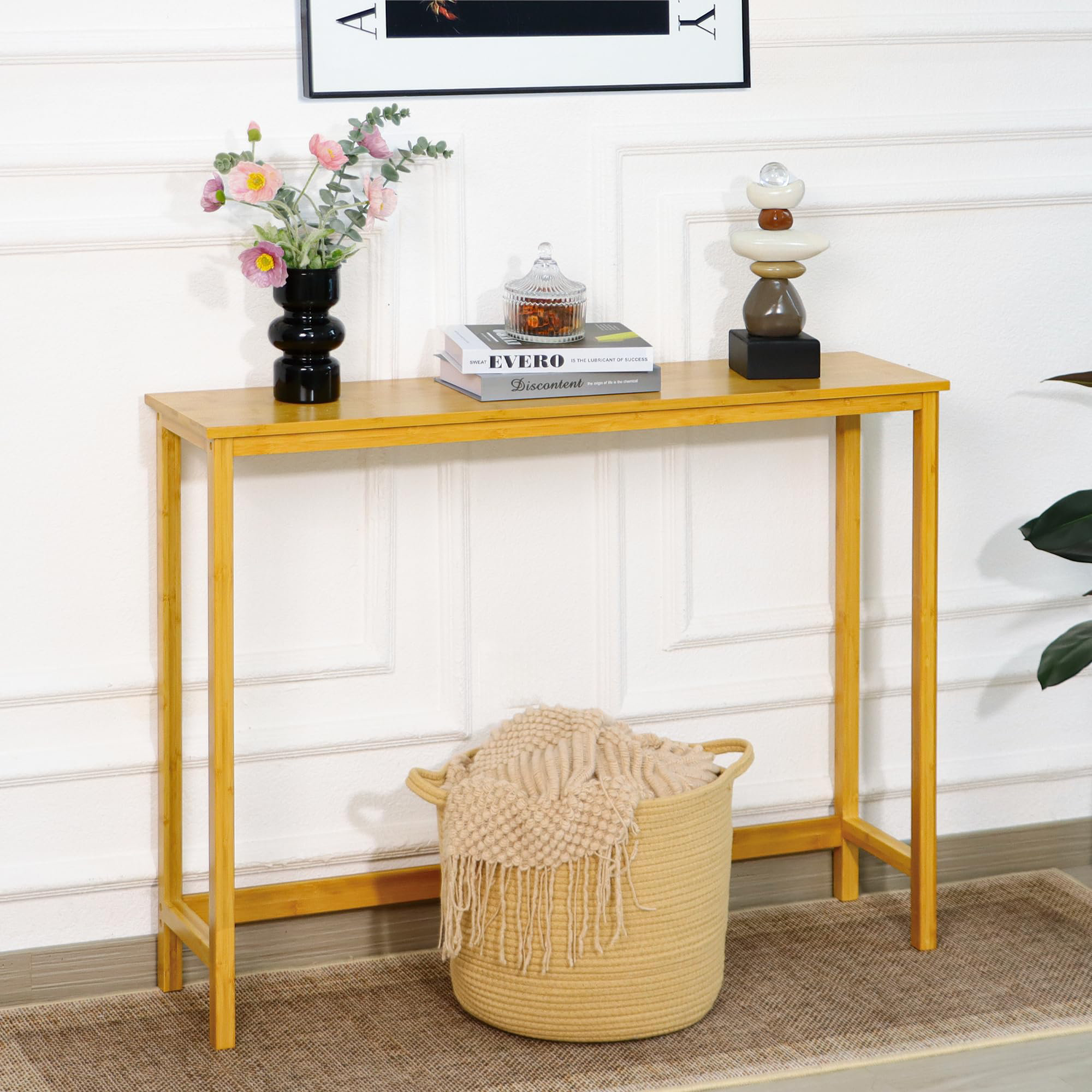 George Oliver Narrow Console Table, Bamboo Entryway Table, Slim Accent ...