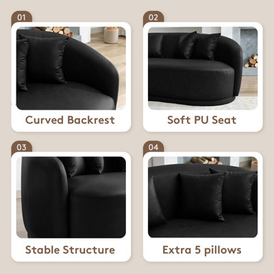 91'' Faux Leather Curved Sofa