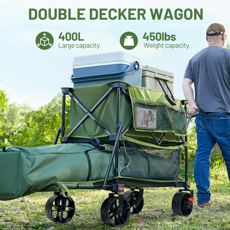 Wagon pliant à grande capacité 400L avec freins, Vert