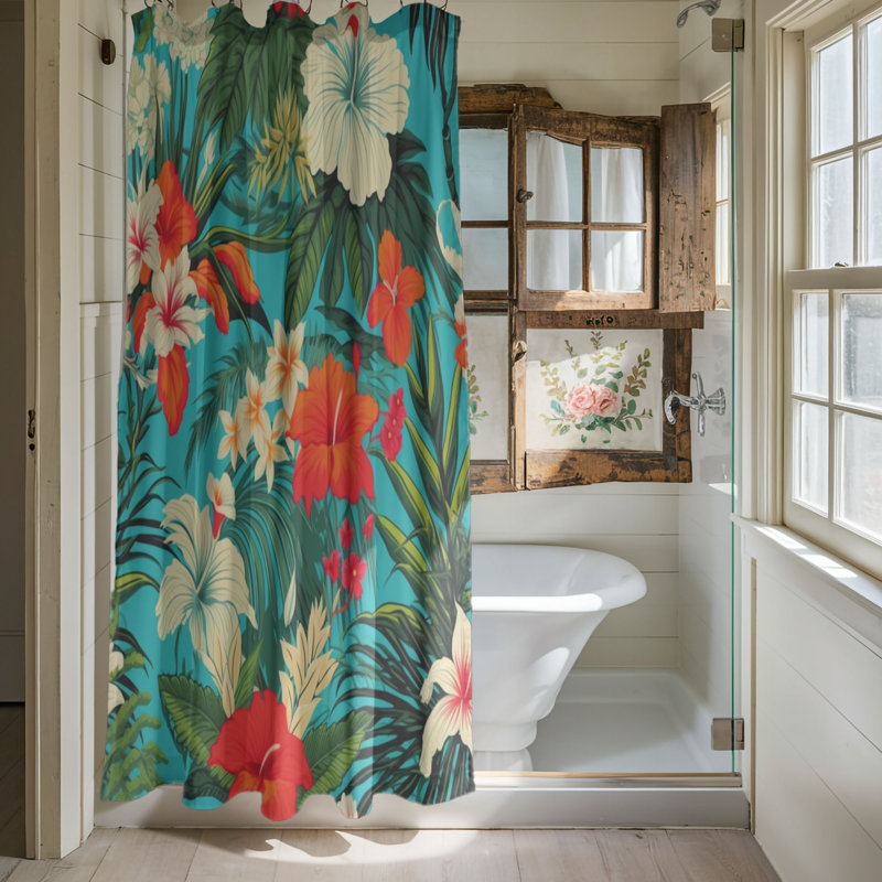 Nostalgic Island Florals - Rideau de douche standard 1 pièce, H 74 po x l 71 po
