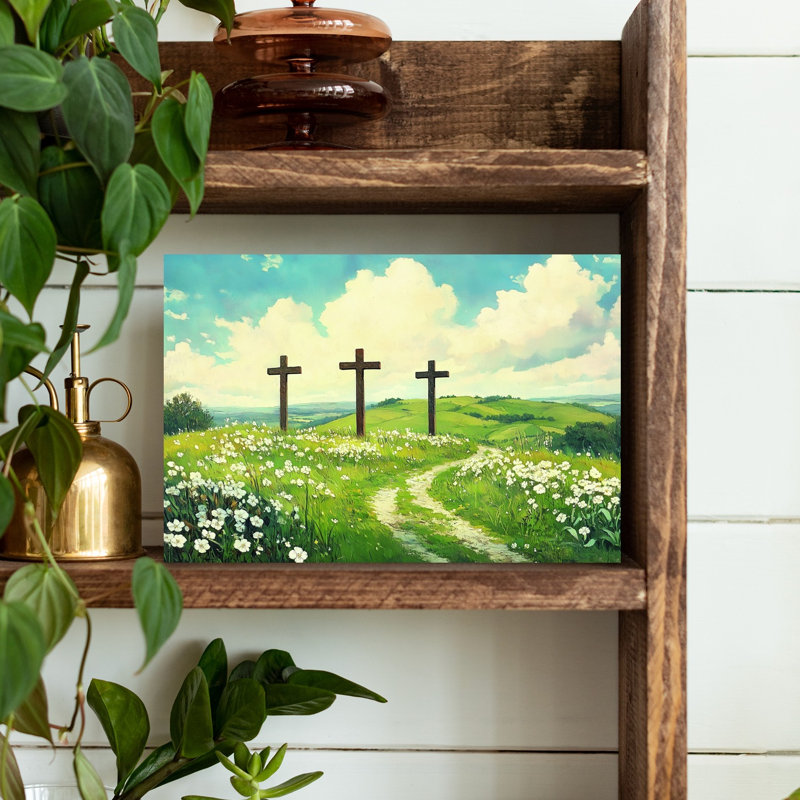 Trois croix en bois, paysage abstrait contemporain, affiche murale représentant la nature, 12" H x 18" W