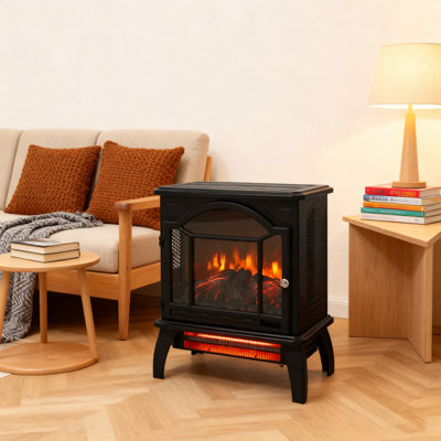 18" Electric Fireplace Stove With 3D Flame Effect & Remote, Portable Infrared Quartz Heater For Indoor Use