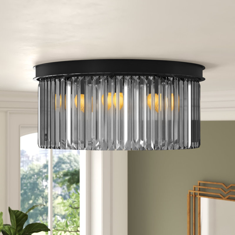 Yazmin Crystal Flush Mount, Gray, Matte Black