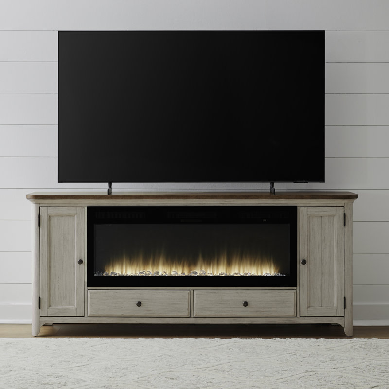 Harlowe 80 Inch TV Console W/ Firebox, Tan
