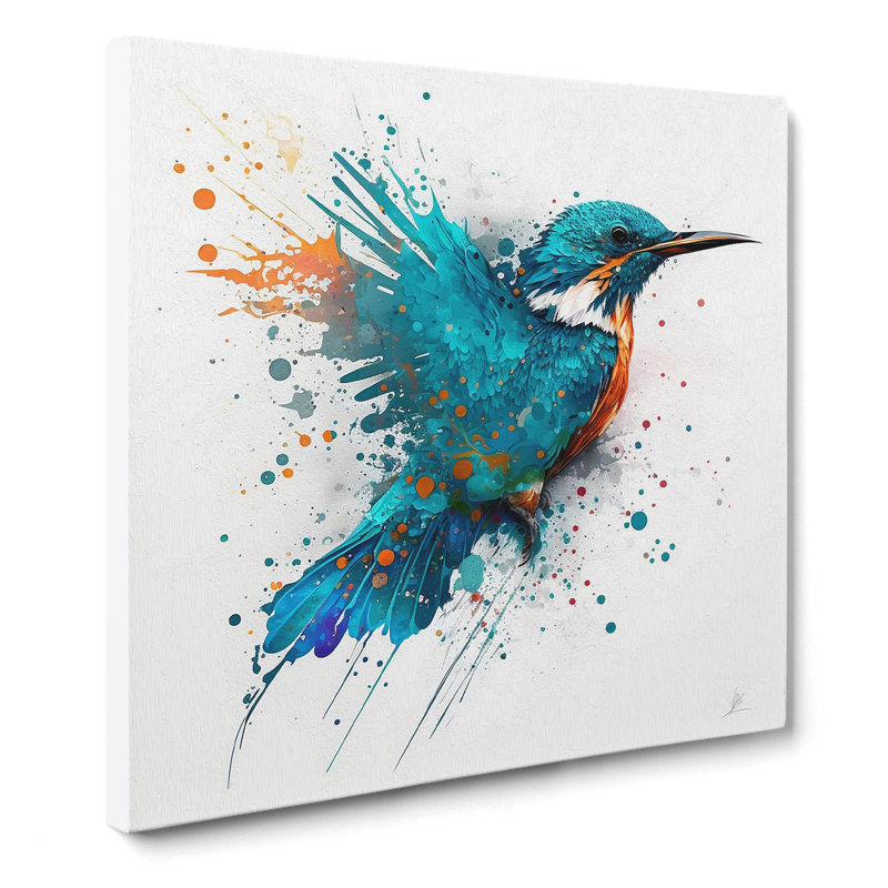 Kingfisher Splatter Art - Wrapped Canvas, 35cm H x 35cm W x 3cm D