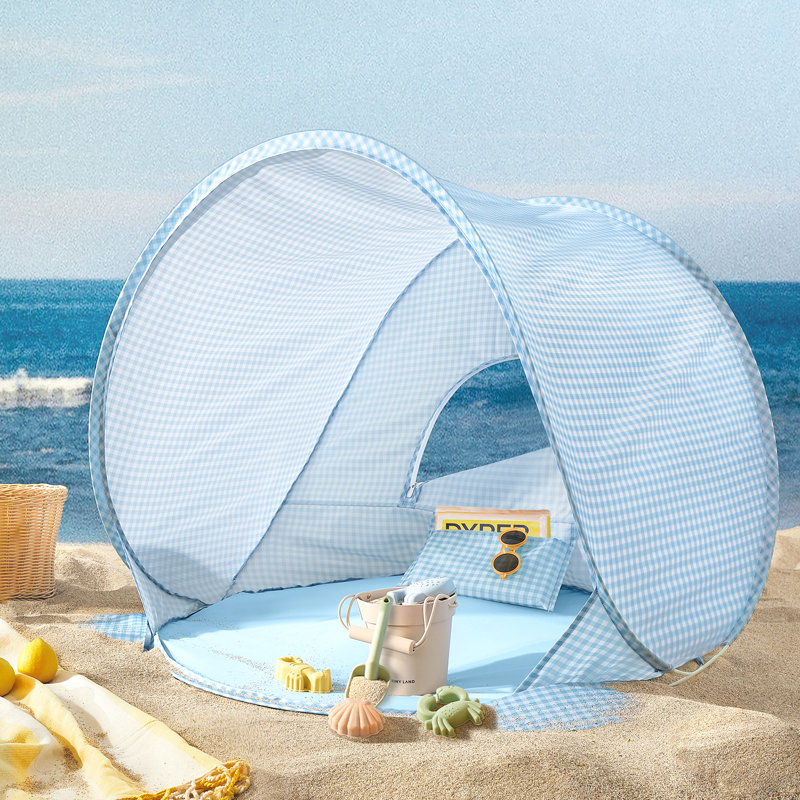 Tiny Land One-Stop Beach Toy & Tent Set - Light Blue Gingham, Blue