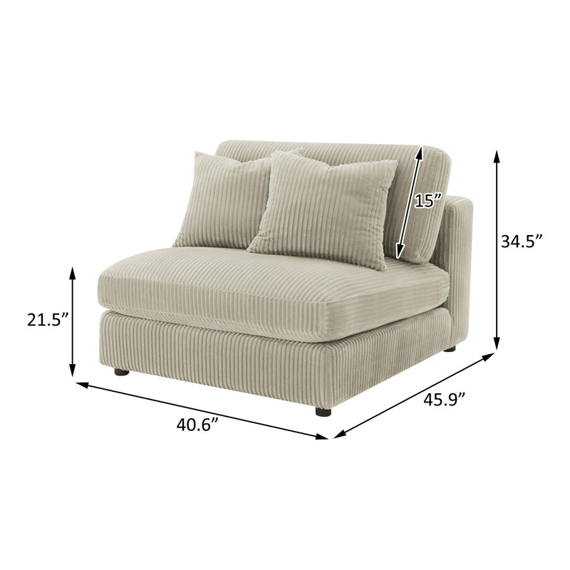 Fauteuil rembourré sans accoudoirs, Velours côtelé beige