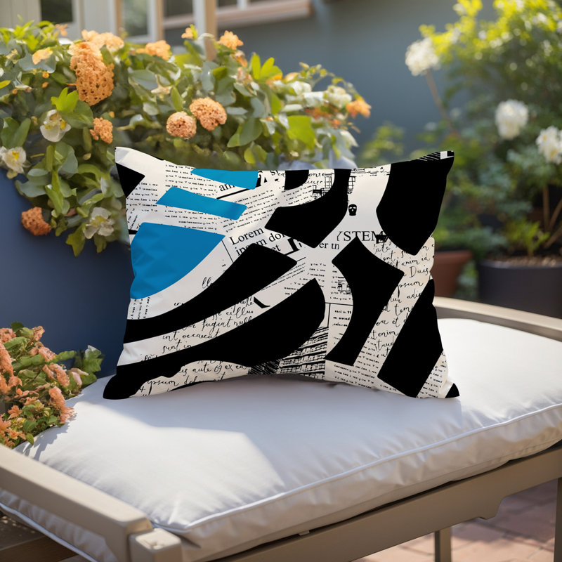 Oreiller rectangulaire réversible intérieur / extérieur Kaya, H 14 po x l 20 po, Turquoise / noir / blanc cassé