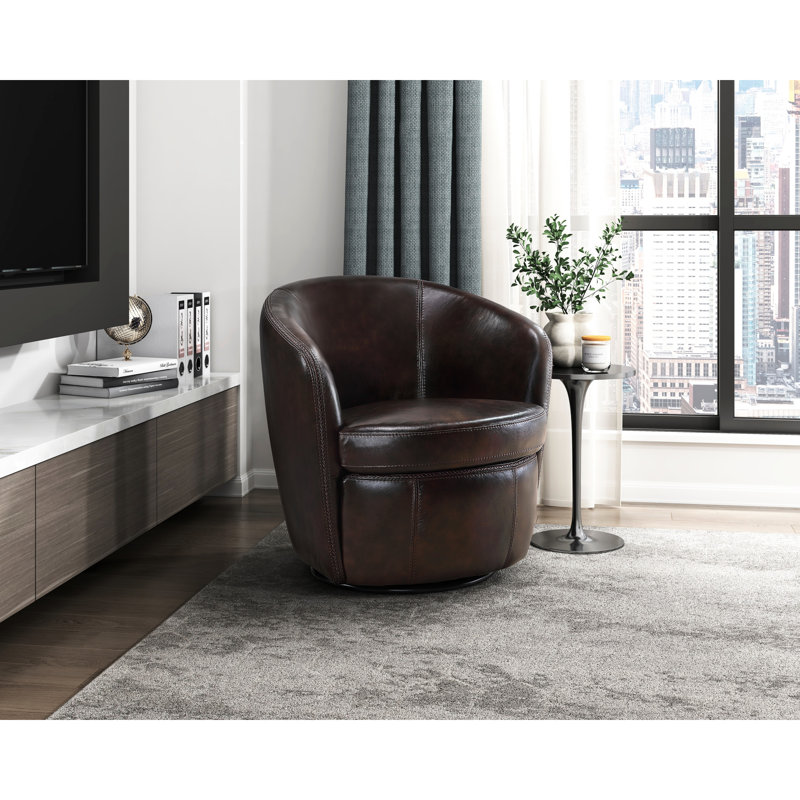 Fauteuil pivotant en cuir de luxe bronze, structure en bois massif, assise haute enveloppante, option à 360 degrés,, Bronze