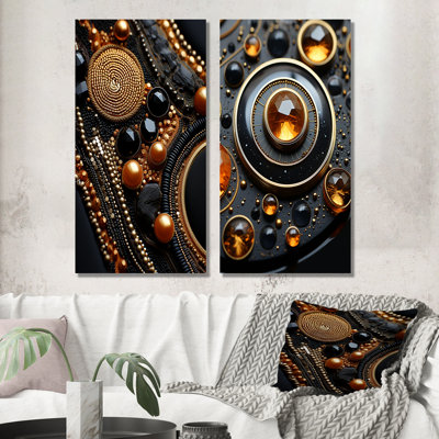 Citrine noire et orange Sunburst Geode I - ensemble d'art mural sur toile Geode