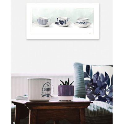 Framed Cups & Saucers Print, Ready To Decorate, Multicolor, 11.82X1.01X21.01 In, White Multicolor Composition, Hang, 21.01X1.01X11.82