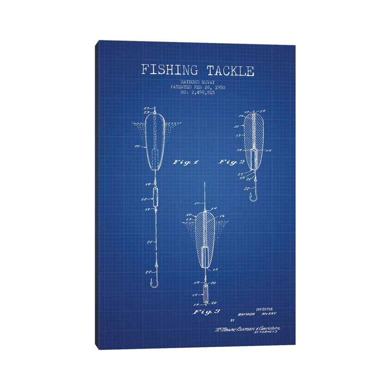 Raymond McVay Fishing Tackle Patent Sketch by Aged Pixel - Wrapped Canvas Print, 20.32 cm H x 30.48 cm W x 1.91 cm D