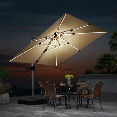 Sella 9' x 9' Square Lighted Cantilever Umbrella,Beige
