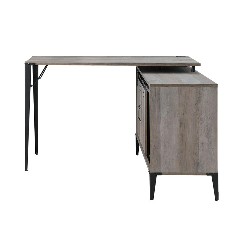 Bureau d'écriture en L avec armoire latérale, Gris / Noir