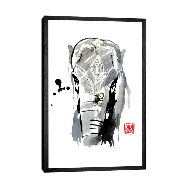 Asian Elephant by Péchane - Print on Canvas, 152.5 cm H x 101.5 cm W, Black Framed