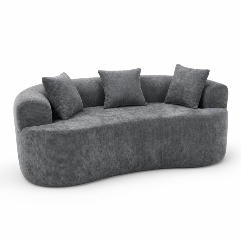 Canapé à deux places en forme de croissant avec coussins profonds, conception incurvée à dossier bas, causeuse en chenille remplie de mousse auto-gonflante, aucun assemblage requis, canapé de salon doux et durable