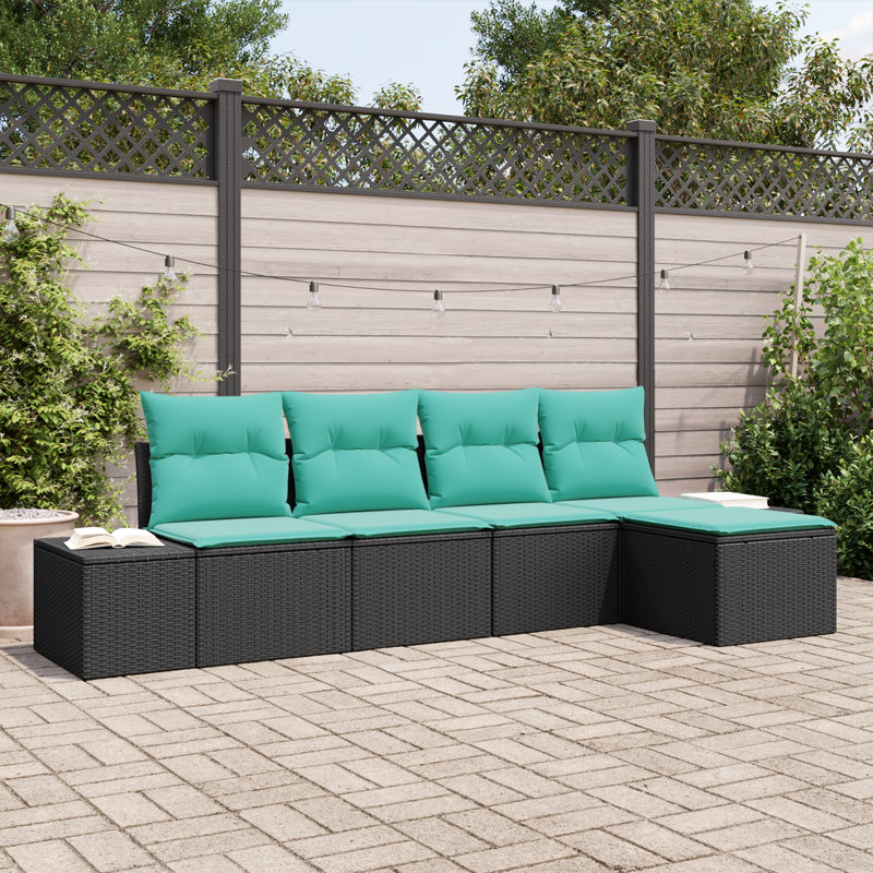 Ensemble de canapé avec coussin vidaXL 5 pièces synthétique noir: rotin de polyester