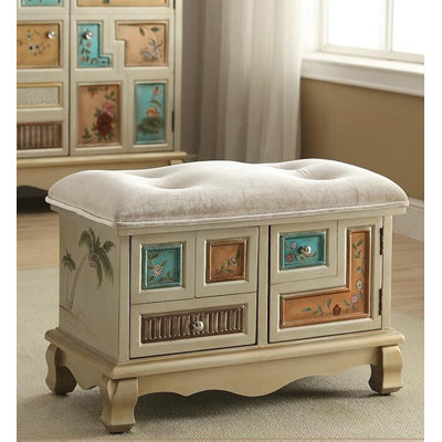 Vintage Hand Painted Solid Wood Shoe Storage Bench