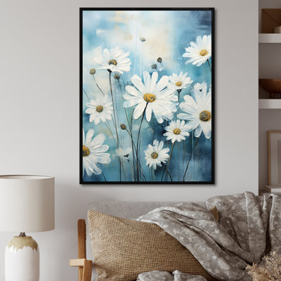 «White Daisy Meadow Elegance II», reproduction sur toile encadrée